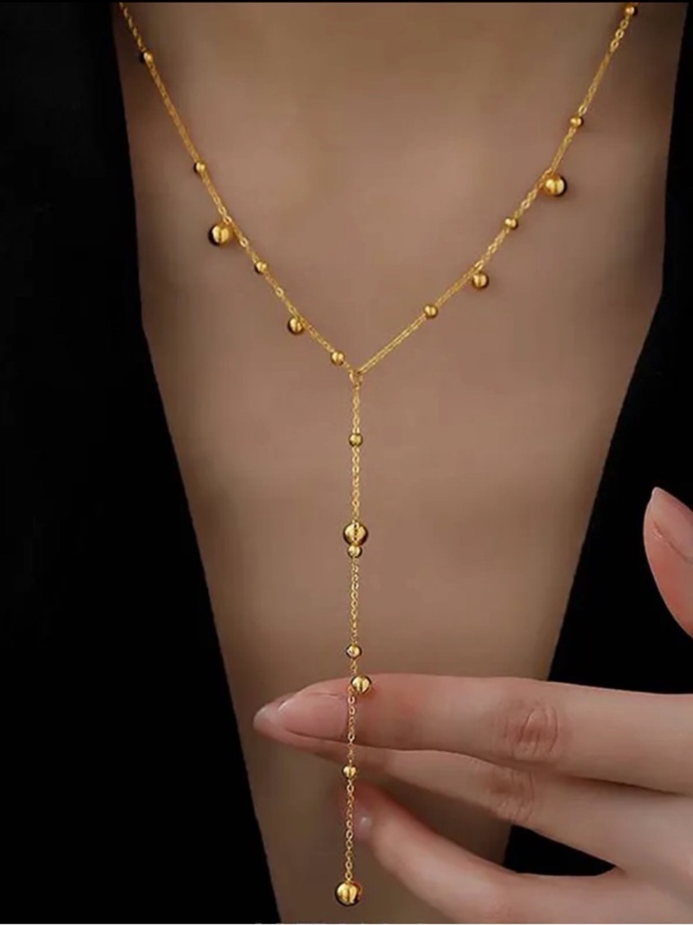 Beaded Station Lariat Necklace NWT 18KT Gold Plated PVD Coated